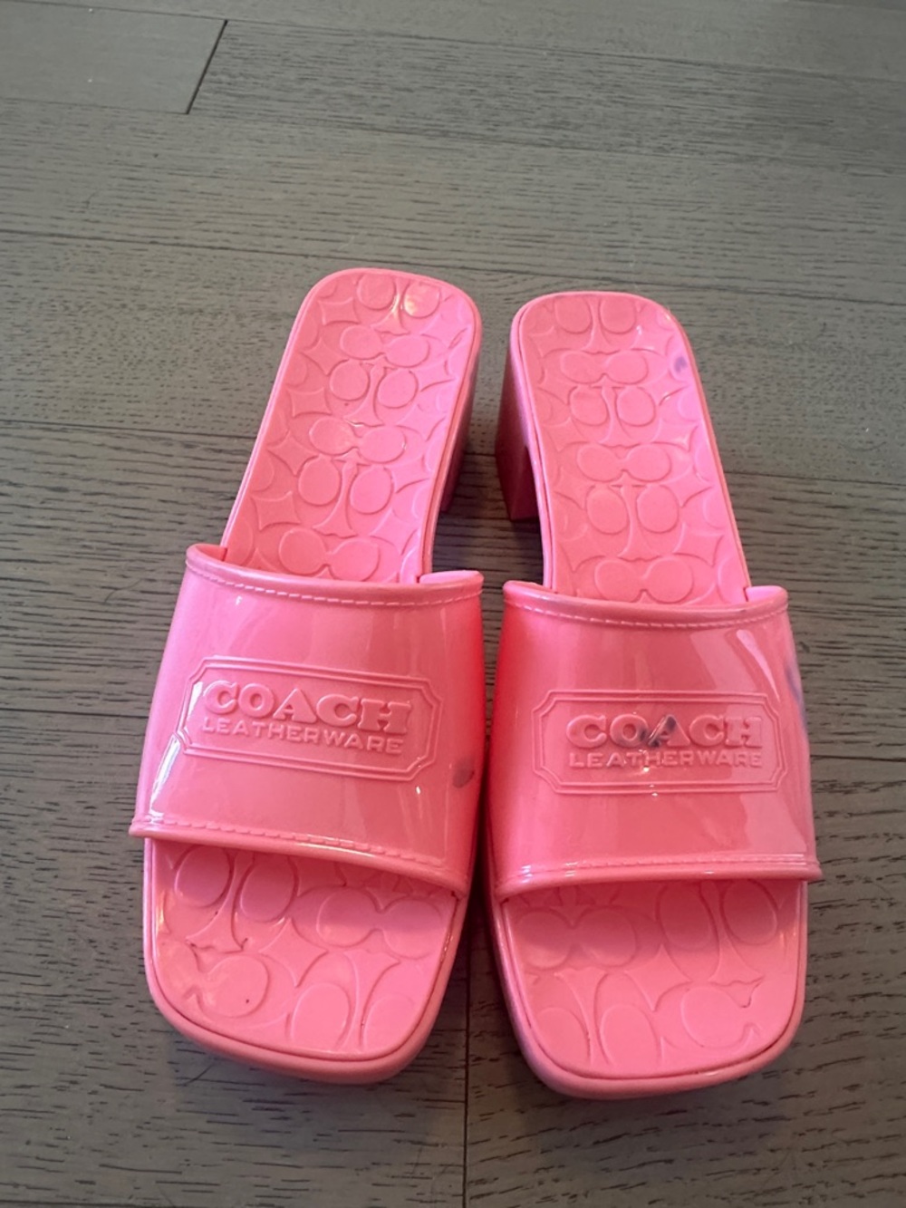 Coach Glossy Pink Logo Slide Heels